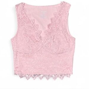 ReoRia Midnight Elegance Lace Y2K V-Neck Lace Crop Top Light Pink - Medium